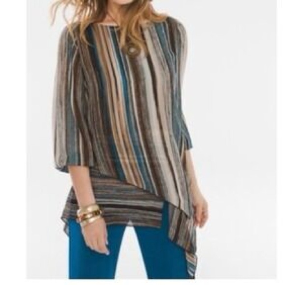 Travelers Collection by Chico’s Striped Woven Asymmetrical Blouse. M. NWT.